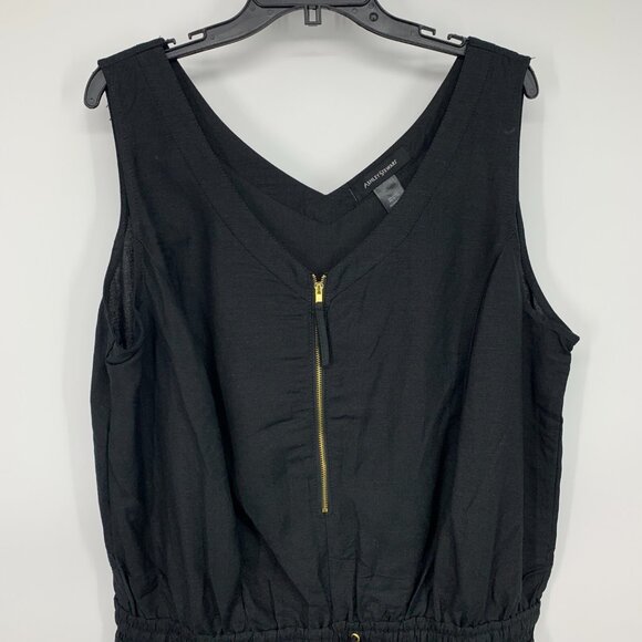 Ashley Stewart Romper Black Ramie Sleeveless Zip V Neck Drawstring - Picture 3 of 9